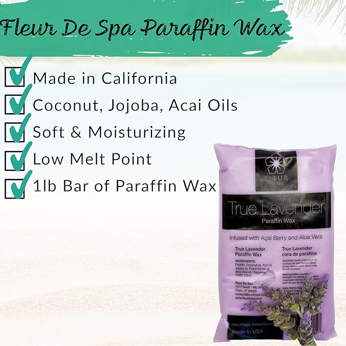 Paraffin Wax refill by Fleur De Spa - Infused with Acai, Coconut oil, Jojoba and Aloe USA Made (Rosemary, Mint & Eucalyptus, 1 pound)