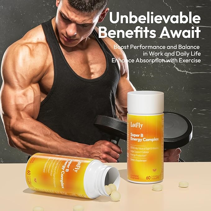 Vitamin B Complex with B1, B2, B3, B5, B6, B7, B9, B12 Taurine– Immune Support, Energy Metabolism and Nervous System – Super B-Complex with Blood Orange Powder – 120 Tablets for Men & Women