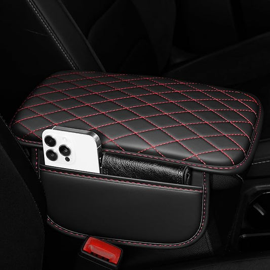 Center Console Cover for Cars Fit for Jeep Grand Cherokee L Leather Armrest Covers with 2 Storage Bags(Black&Red)
