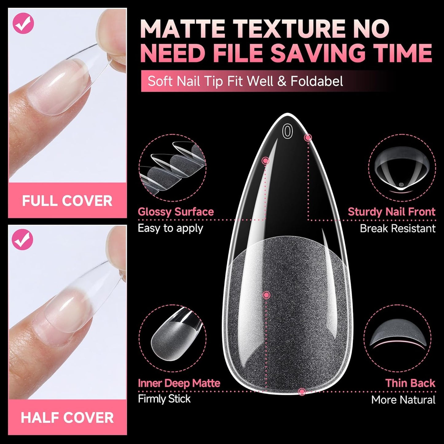Almond Press-On Nails | 216 Pcs Full Cover Acrylic Tips | DIY Nail Extensions