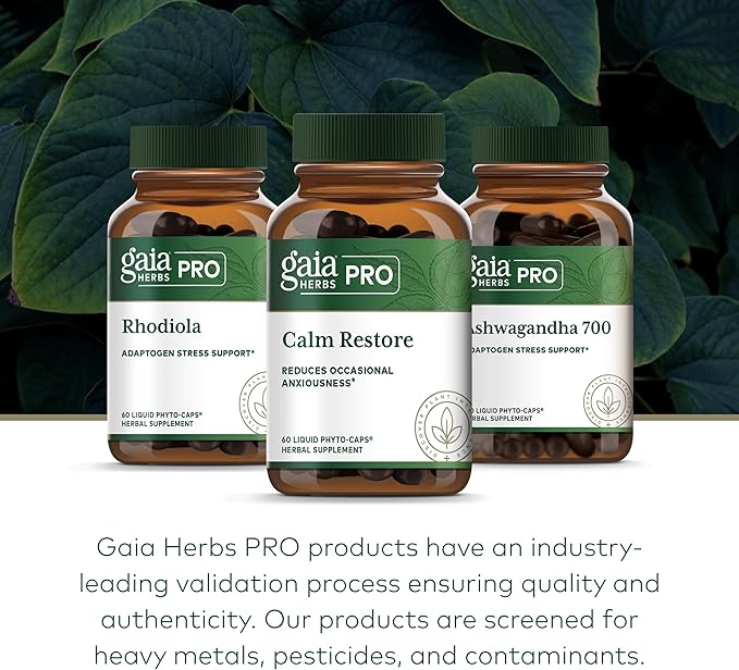 Gaia Herbs Pro Calm Restore - Nervous System Support Supplement* - Calm Support Supplement* with Skullcap Chamomile Holy Basil & Lavender - 60 Liquid Phyto-Caps (20 Servings)