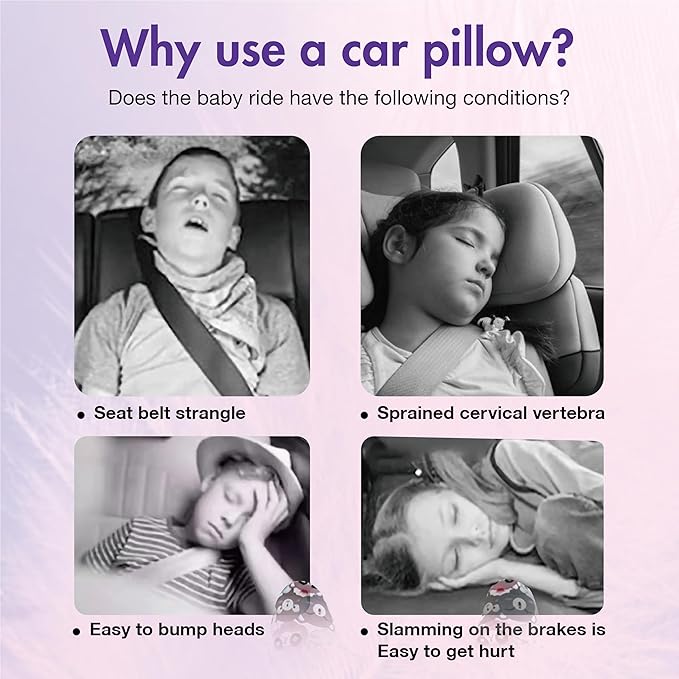 Car Pillow for Kids, Car Neck Head Support Cushion Set,Travel car seat Safety Pillow,h Shape car Sleeping Pillow Kids,Pillow case can be Disassembled and Washed (E)