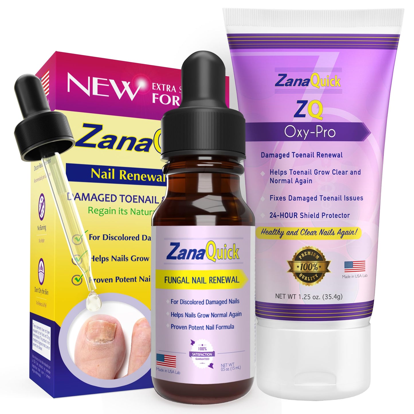 Zanaquick 2 Step Toenail Fungus Treatment. Extra Strength Damaged Nail Solution. Nail Renewal Drops And Damaged Nail Disruptor -