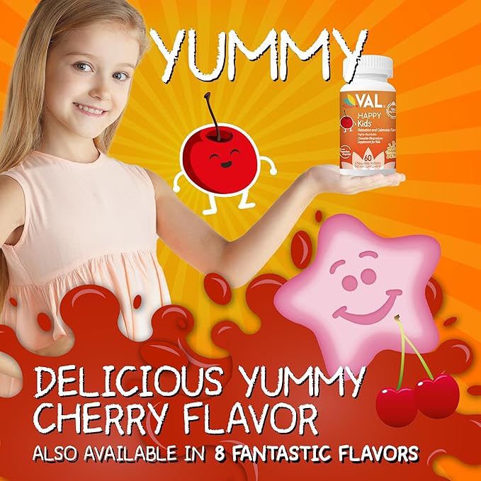 VAL Magnesium for Kids | High-Absorption Magnesium for Calm, Relaxation & Focus | Mg Glycinate, Citrate & Taurate | with Vitamin B6, D & C | Sugar-Free, Non-GMO | 60 Chewable Tablets