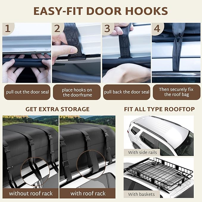 iBirdie Roof Rack Cargo Carrier 29.1 Cubic Feet, XL Soft-Shell Rooftop Cargo Box, Waterproof Heavy Duty 1200D for Car with/Without Roof Rack, Includes Anti-Slip Mat, Door Hooks, 56x45x20 inches