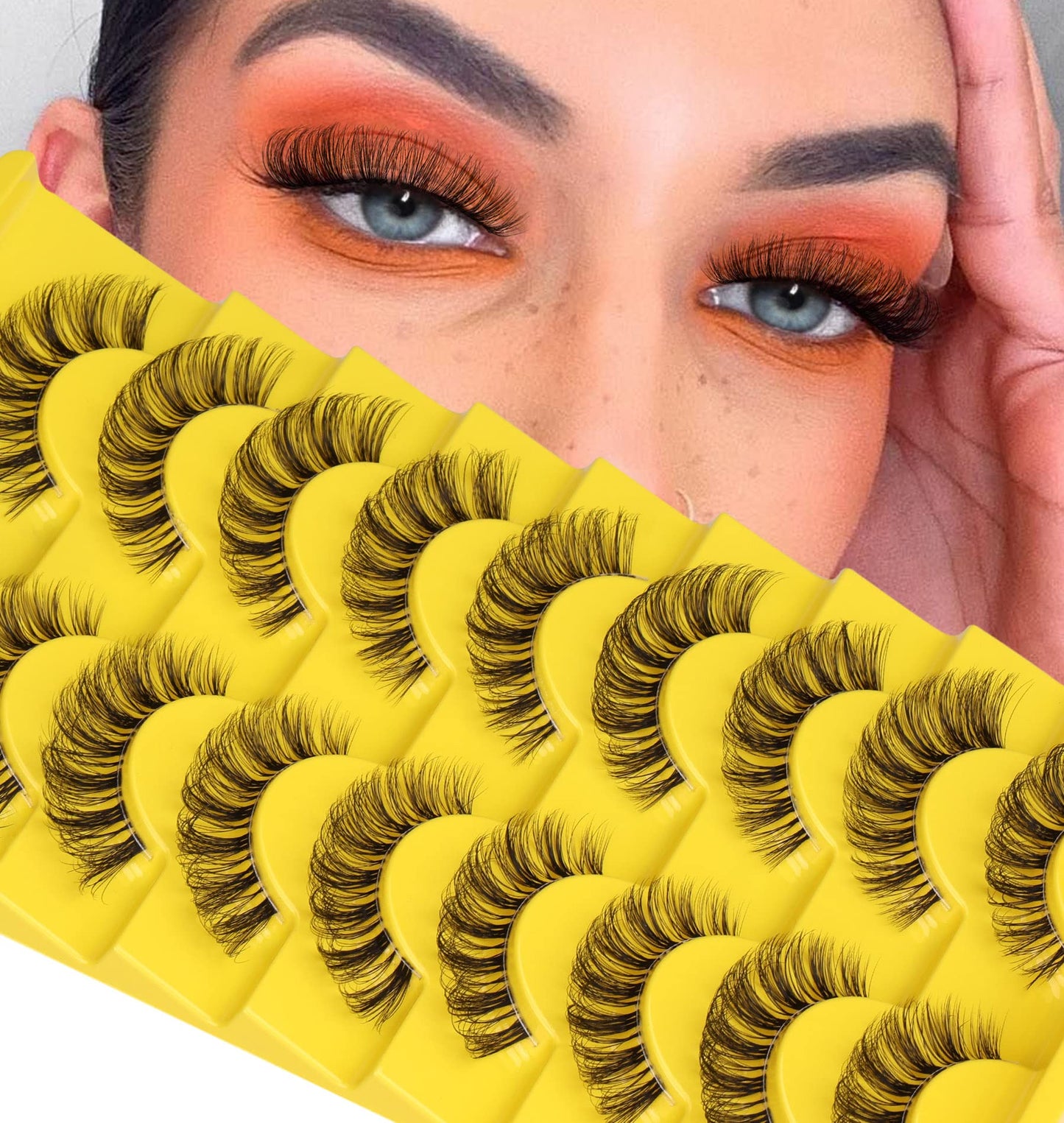 Russian Strip Lashes D Curl zanlufly Fluffy Wispy Clear Band False Eyelashes Cat Eye 6D Lashes Pack