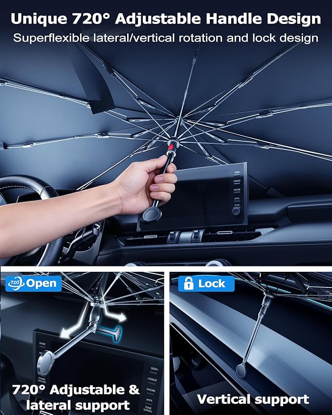 DMJN Umbrella Windshield Sun Shade for Ford F150 F250 F350 F450, Car Sunshade for Front Windshield [Nano Ice-Crystal Coatings] UPF50+ Heat & UV Block, Protect Interior & Keep Cooler