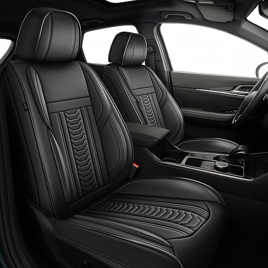 TTX LIGHTING for Jeep Wrangler 2003-2026 Seat Covers: Waterproof Leather Seat Protector with Airbag Compatible (2 Front Seats,Black)