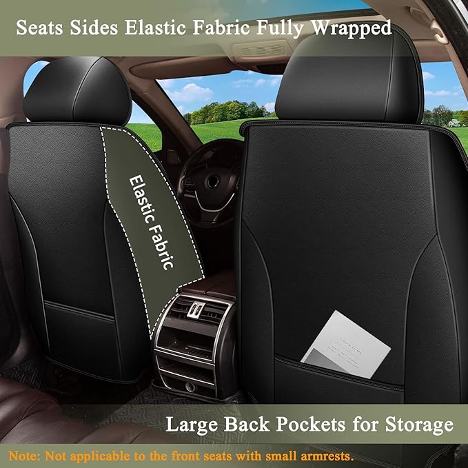 Car Seat Covers Front Pair for Nissan Rogue 2010-2023 2025 2026: Breathable Perforated Leather Seat Cover (Black)