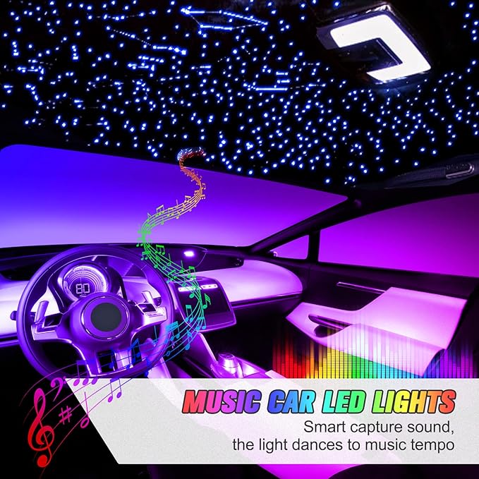 16W Starlight Headliner Kit, Star Lights for Car Roof&Home Decoration, Fiber Cable 570pcs of(0.03+0.04+0.06in)*13.1ft RGBW Star Light Headliner with Bluetooth APP/Remote/Music Mode