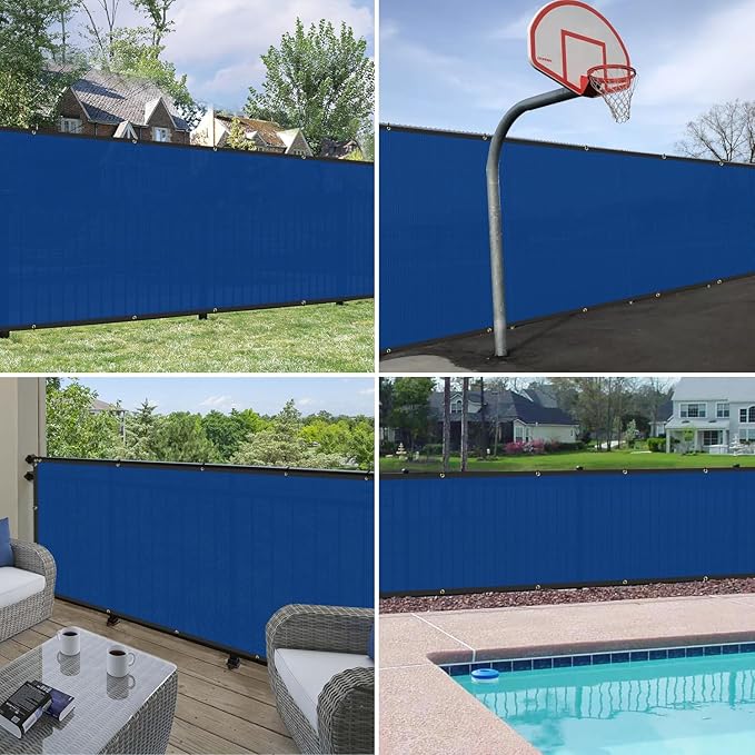 Windscreen4less Privacy Fence Screen Heavy Duty Windscreen Fencing Mesh Fabric Shade Net Cover with Brass Grommtes for Outdoor Wall Garden Yard Pool Deck, 8'x137' Blue