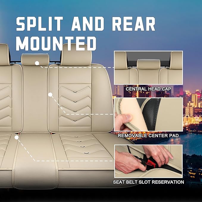 CTDS Car Seat Covers for Hyundai Kona 2018-2026, Stylish Sport Seat Cover, Premium Nappa Leather Car Seat Cover. Automobile Seat Covers Sets.(Standard 5 Seats/Beige)