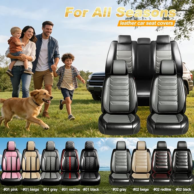 Fit Bolt Car Seat Covers for Select Chevrolet Bolt/Bolt EUV 2017-2025, Premium Full Coverage Leather, Airbag Compatible, Waterproof All Weather Seat Cushion Protector, Front Pair Black+Gray