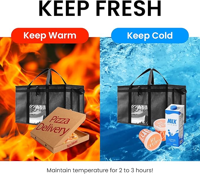 NZ home Insulated Bags for Food Delivery (3XL) Grocery Shopping Cooler Bag, Pizza Delivery, Hot & Cold Catering Tote, Reusable, Foldable & Heavy Duty (Green)