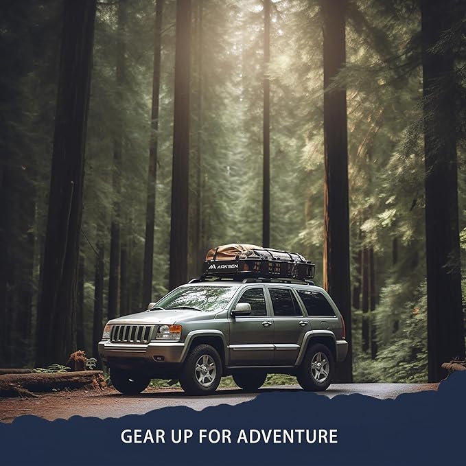 ARKSEN 84"x23"x6" Roof Rack Skinny Cargo Carrier with Basket, Net & Ratchet Straps Heavy Duty Weather Resistant Top Mount Cargo Rack, Luggage & Camping Gear Storage for Car, Truck or SUV Transport