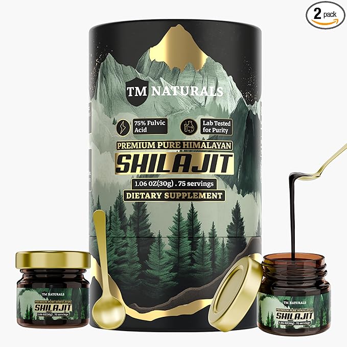 Pure Himalayan Shilajit Resin - 75% Fulvic Acid, 85+ Trace Minerals, Supports Vitality & Stamina - Includes Steel Spoon, 30g, Lab Tested for Purity, Pack of 2