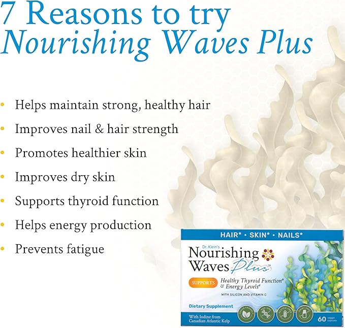Nourishing Waves Plus - Thyroid Support Supplement with Kelp, Iodine, Selenium & Biotin - Vitamin B Complex (B1, B3, B6) for Healthy Hair, Skin & Nails for Men & Women, Prevent Hair Loss - 60 Capsules