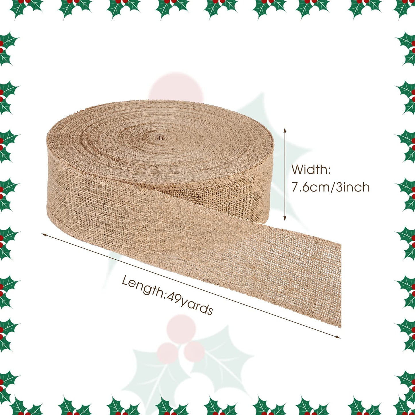 Tatuo 49 Yards Burlap Ribbon Fabric Natural Jute Fabric Crafts Wedding Burlap DIY Ribbon for Gift Wrapping Home Decor Fall Bows Flower Bouquet Christmas Tree(3 Inch Wide)