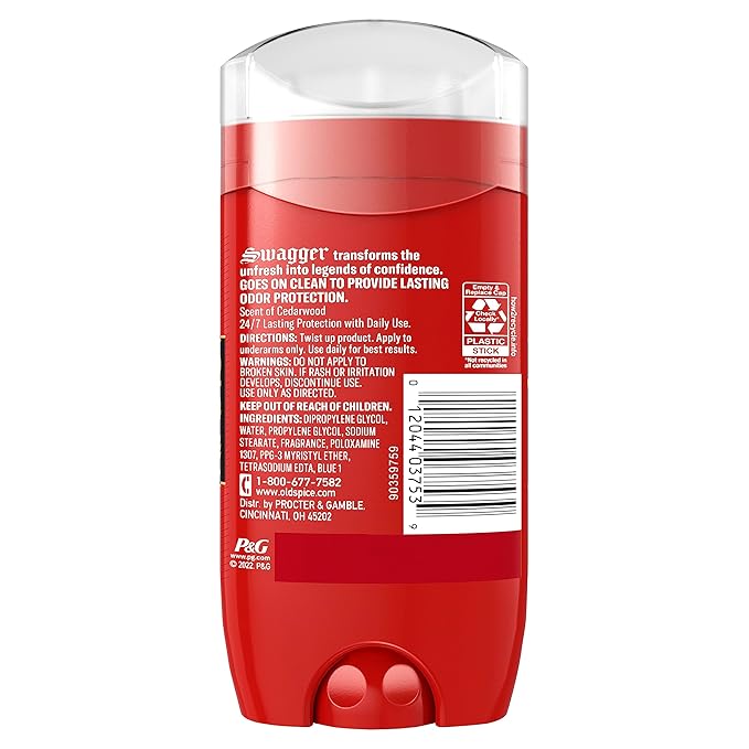 Old Spice Aluminum Free Deodorant for Men, 24/7 Odor Protection, 24/7 Freshness & Lasting Scent, Swagger with Cedarwood Scent, 3.0 oz