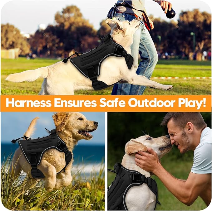Heavy-Duty Tactical Dog Harness for Large Dogs, No Pull Adjustable Reflective Pet Vest with Molle System, K9 Military-Grade Control for Service Training, Outdoor & 10+ Breeds, Black, X-Large