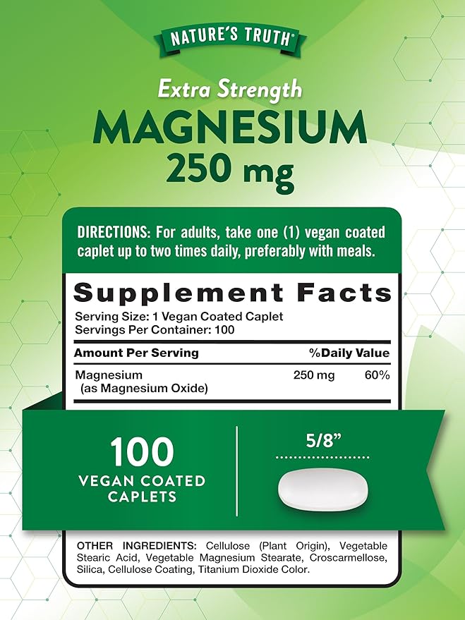 Nature's Truth Magnesium Supplement | 250 mg | 100 Caplets | Vegan, Non-GMO & Gluten Free