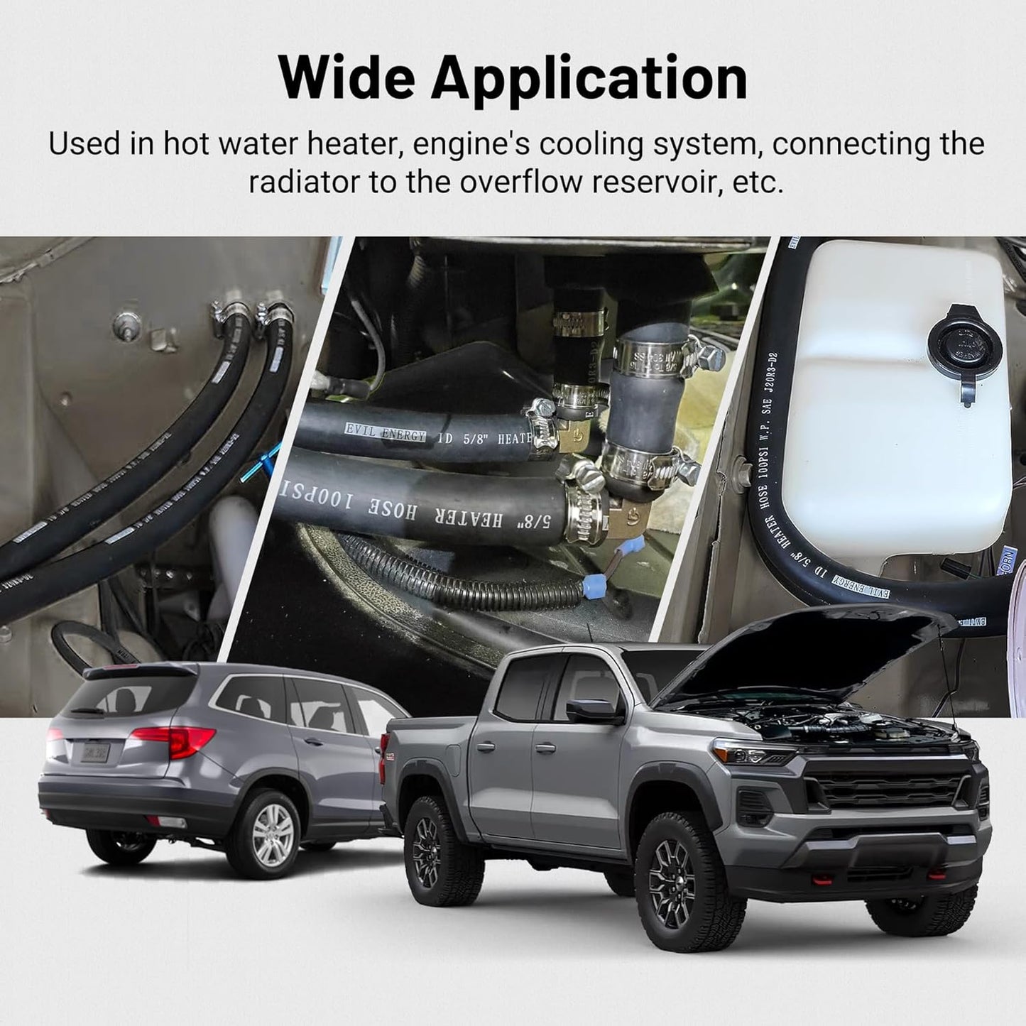 EVIL ENERGY 5/8" Heater Hose Coolant Radiator Straight 100PSI SAE 20R3 20FT Black