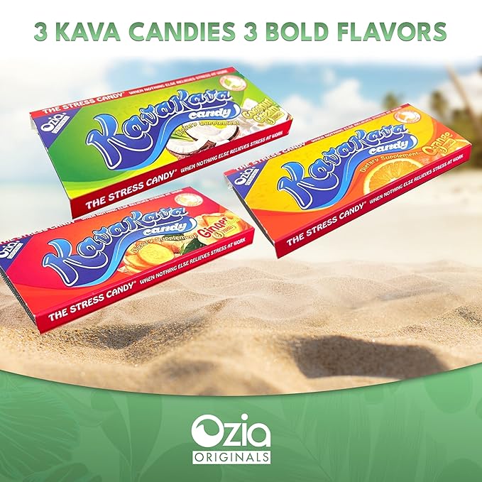 Ozia Originals Kava Kava Candy - 8 Kava Candies Per Pack, Kava Extract Stress Relief Supplement, Natural Kava Root Chill Happy Pill, Encourages Positive Mood - Coconut Cream Flavor, 1 Box (12 Packs)