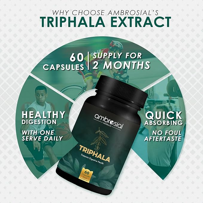 AMBROSIAL Triphala 500 Mg Organic Triphala Capsules Pack of 1-60 Capsules