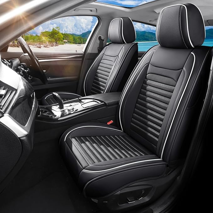 Car Seat Covers Full Set Fit for Toyota Yaris 2007-2020, Premium Faux Leather Car Seat Protector, Breathable, Anti-Slip, Comfortable & Durable (Black&White,Full Set)