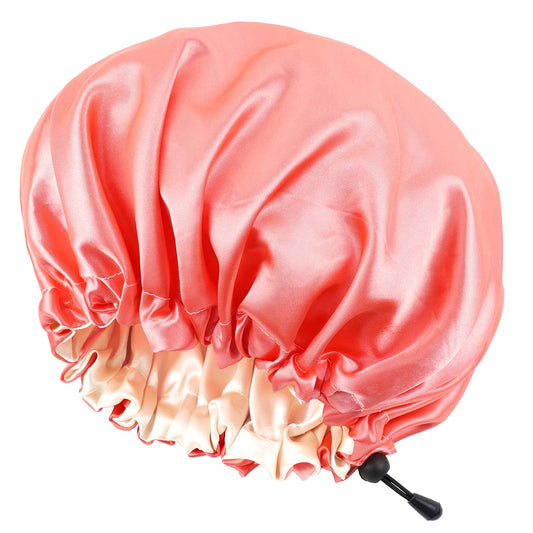 Chorha Satin Sleep Cap,Double-Sided Adjustable Sleep Bonnet,Bonnet Cap For Sleep (Coral)