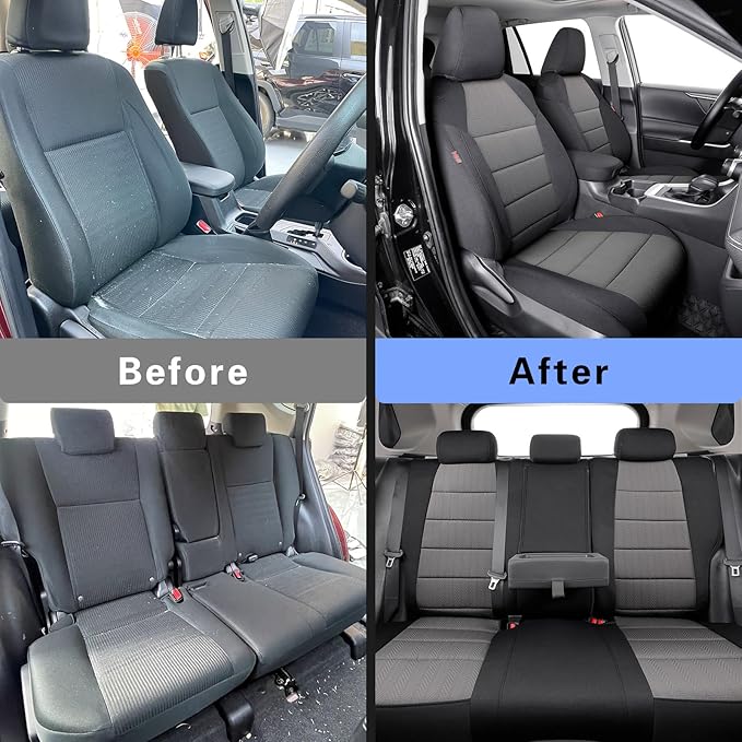 coverdream Rav4 Seat Covers Custom Fit for 2019-2024 2025 Toyota Rav4 LE,XLE,XLE Premium,Limited,Full Coverage Polyester Car Seat Protector(Full Set,Black & Gray)