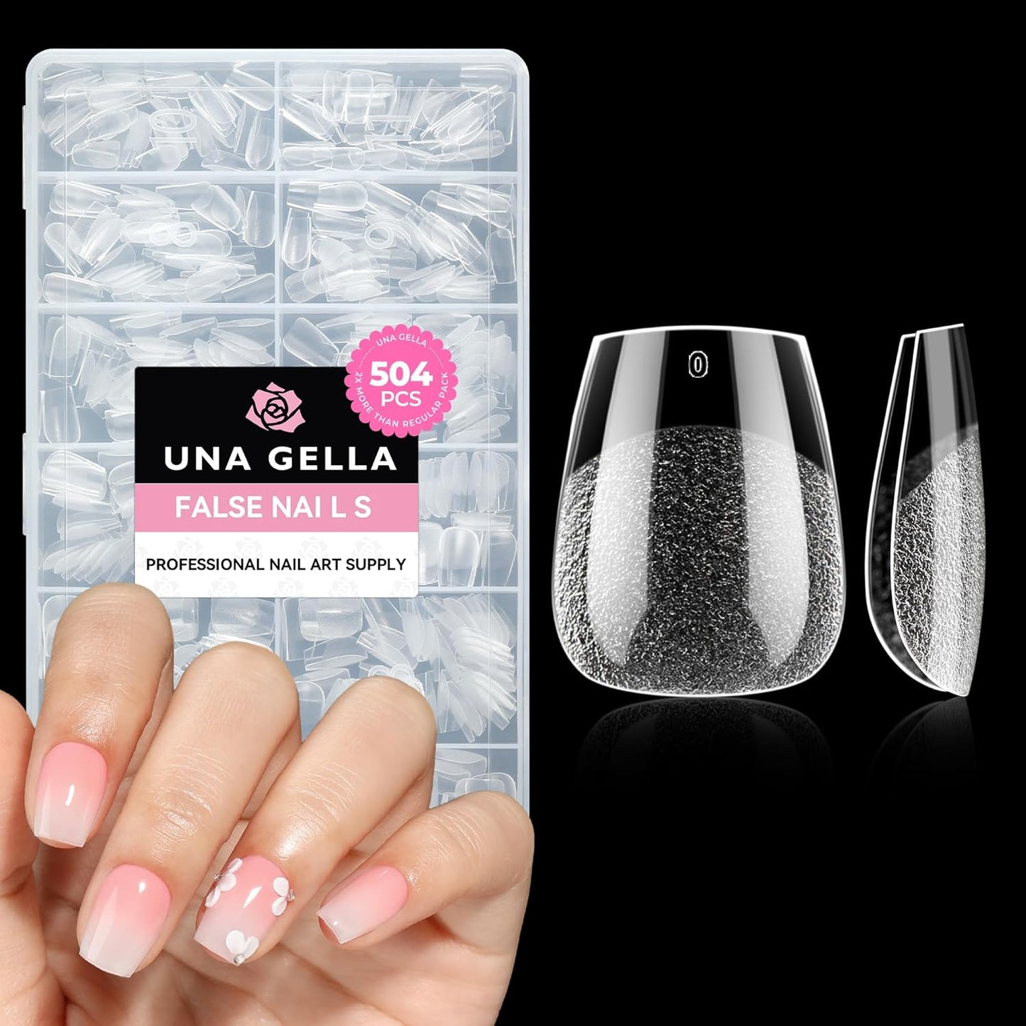 UNA GELLA Square Toe Nail Tips | 504 Pcs Soft Gel Full Cover | DIY Pedicure
