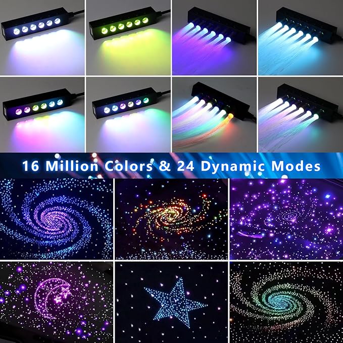 WEBUPAR 3.2W 6LEDs Meteor Starlight Headliner Kit, 300pcs 0.01in 6.56ft, RGBW Shooting Stars Fiber Optic Lights with Bluetooth APP Control for Car/Home Theater