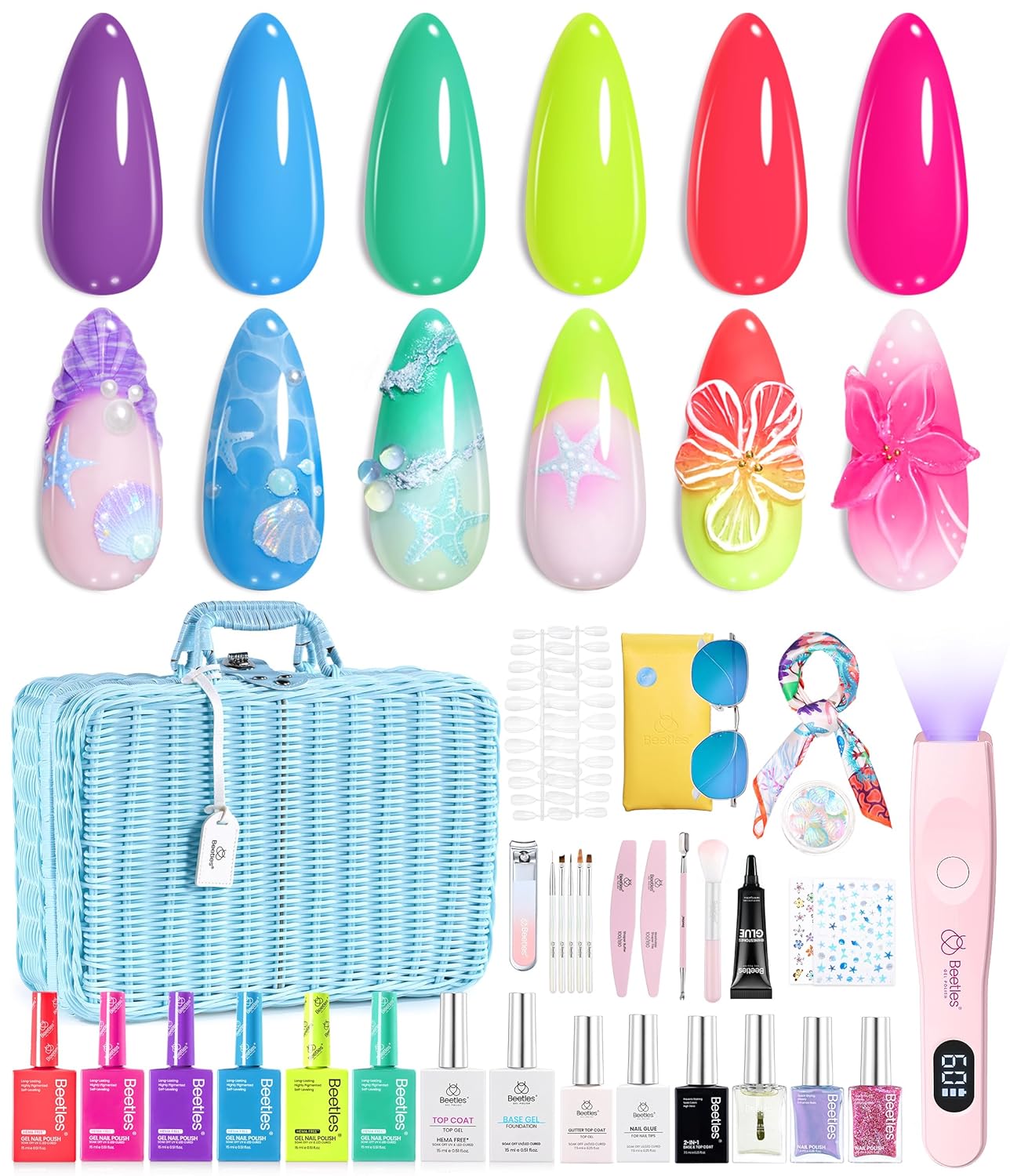 44-Piece Gel Nail Polish Kit | UV Light | 24 Colors | Base & Top Coats | Gifts for Women