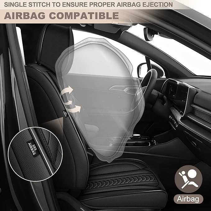 TTX LIGHTING for Dodge Challenger 2008-2025 Seat Covers: Waterproof Leather Seat Protector with Airbag Compatible (2 Front Seats,Black)