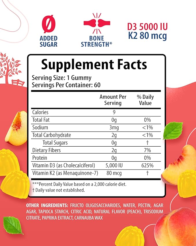 SUNNY SAM Vitamin D3 K2 Gummies 5000 IU & Magnesium Gummies for Kids Citrate Chewable Supplement for Mood & Muscle Support