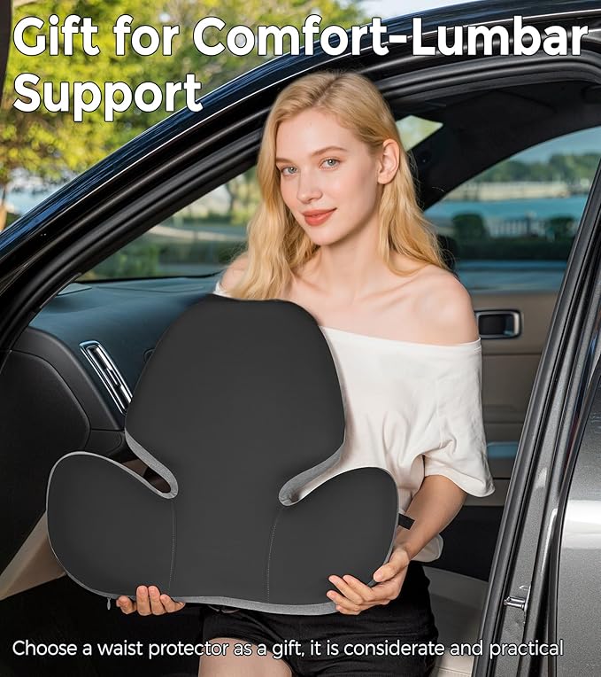 BEBAS Lumbar Support Pillow for Office Chair - Ergonomic Memory Foam Back Cushion for Lower Back Pain Relief - Washable & Breathable Cover - Fits Car Seats, Gaming Chairs & Wheelchairs - Black Gray