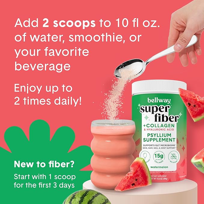 Bellway Super Fiber Powder + Collagen, Watermelon & Bellway Electric Frother Bundle