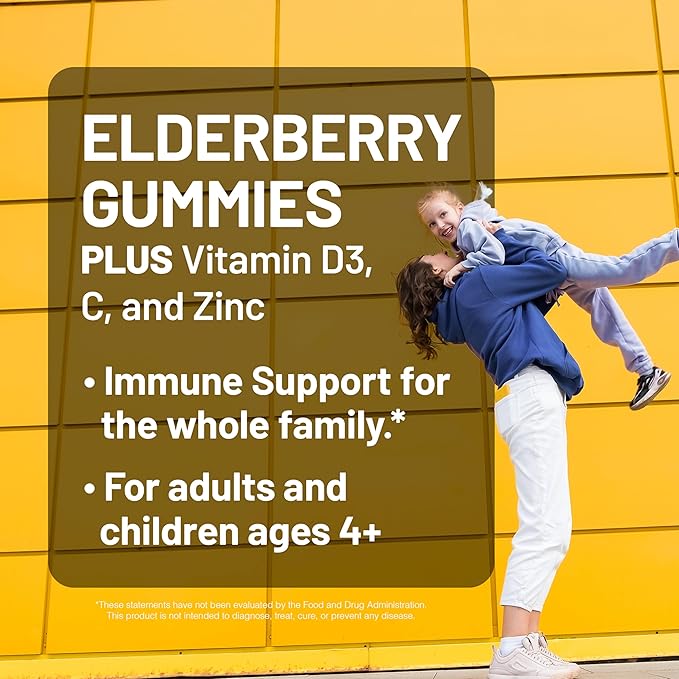 NatureWise Sambucus Elderberry Gummies - Immune Support Supplement for Kids Ages 4+ & Adults with Vitamin C, D3, Zinc - Elderberries Equivalent to 3520mg - Vegan, Non-GMO - 180 Count[90-Day Supply]