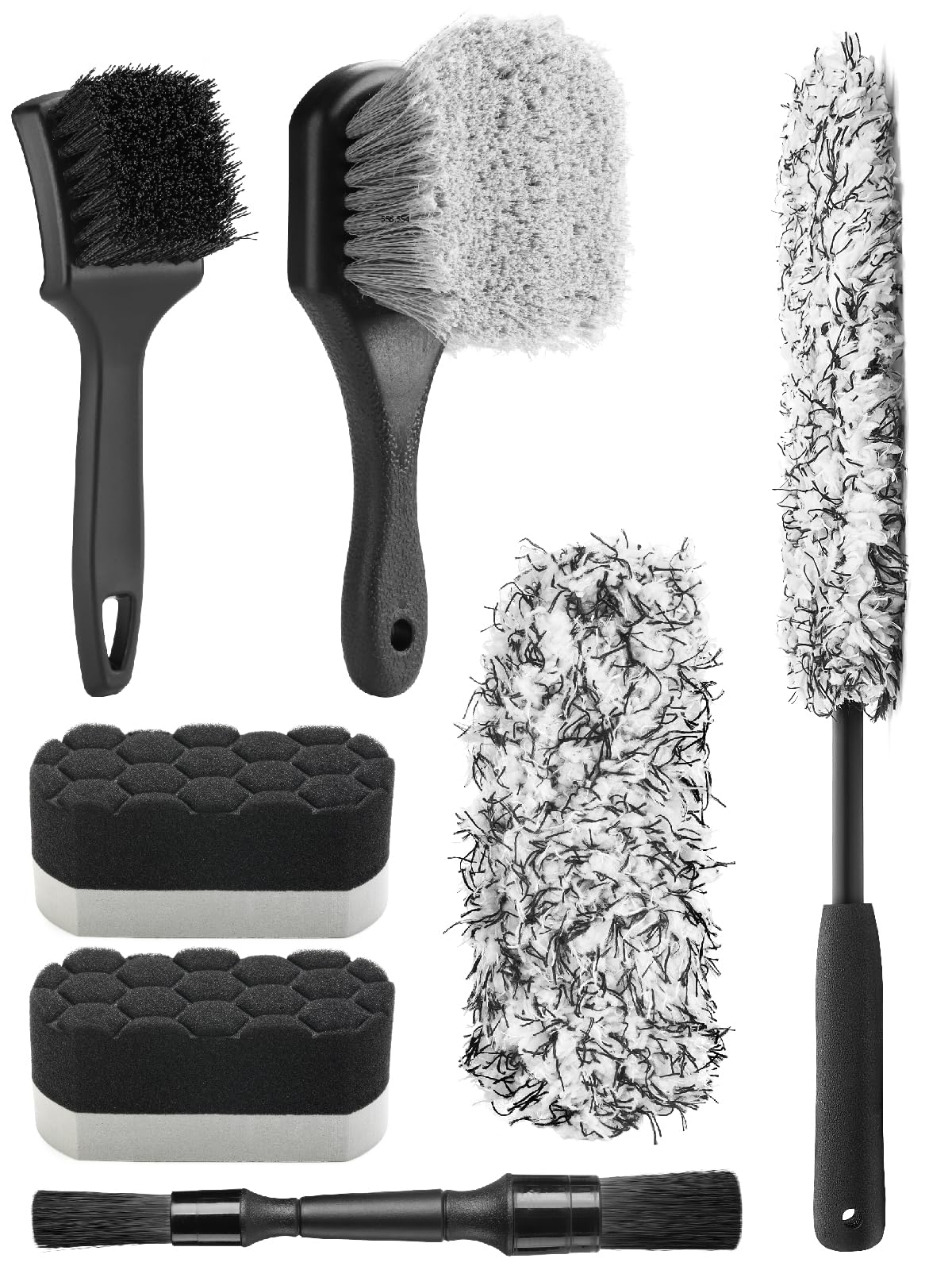 Fantasticlean 6PCS Car Wheel Cleaning Pro Kit, Tire Brush, Soft-bristled Rims Brush, Microfiber Bendable Brush, Double-Ended Detailing Brush, and Detailing Pads, Scratch-Free & Multipurpose