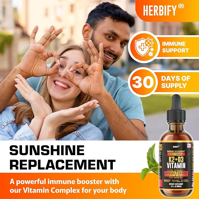 HERBIFY Bundle - K2 and D3 Drops & Valerian Root Tincture - Bone Strength & Nervous System Support