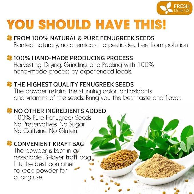 FRESHDRINKUS, Premium 16oz Fenugreek Powder, 100% Natural and Pure from Fenugreek, Perfect for Curries Soups, and Spice Blends, No Additives, No Gluten, No Sugar, Vegan