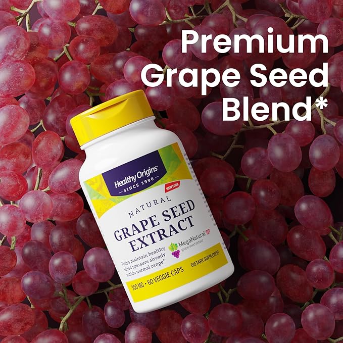 Healthy Origins Grape Seed Extract 300 mg (MegaNatural BP, Non-GMO, California-Grown, Gluten Free, Supports Healthy Blood Pressure), 60 Veggie Caps