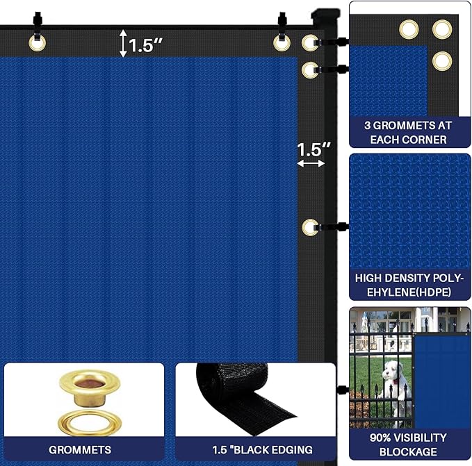 Windscreen4less Privacy Fence Screen Heavy Duty Windscreen Fencing Mesh Fabric Shade Net Cover with Brass Grommtes for Outdoor Wall Garden Yard Pool Deck, 8'x130' Blue