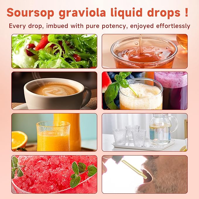 Soursop Graviola Liquid Drops for Cell Support & Regeneration, Immune Boost, Relax, Liver and Sleep, Soursop Bitters Liquid, Sugar/Gluten Free, Natural Strawberries Flavor - 4 Fl Oz (120ml) Bottle