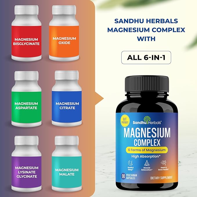 Magnesium Complex Supplement 90 Capsules 500mg | with Magnesium Glycinate, Lysinate Glycinate, Citrate, Oxide, Aspartate, Malate & Zinc | High Absorption Vegetarian Capsules | for Men and Women