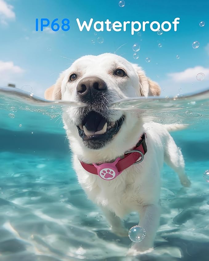 IP68 Waterpoof Dog Airtag Holder, Stretchy Silicone Full Body Covered Apple Air Tag Holder for Dog Cat Collar Fit All Width Collar (Rose, 1 Pack)