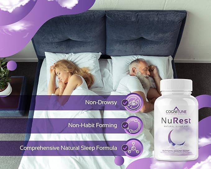 CogniTune Natural Sleep Aid for Adults - Herbal Sleep Aid Supplement - Non-Drowsy Formula with Melatonin, Valerian Root, Lemon Balm, Chamomile, GABA & More