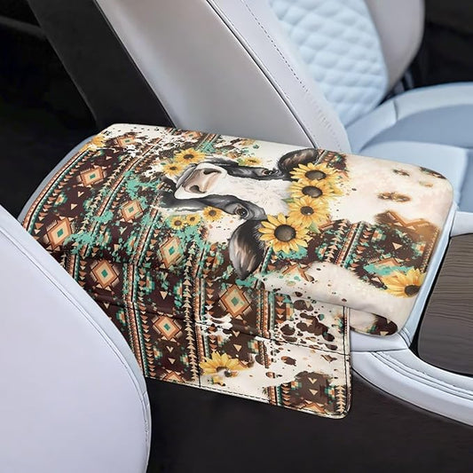 Tupalatus Aztec Car Armrest Cover Soft Cow Waterproof Armrest Seat Box Cover with 2 Storage Bags Car Center Console Cushion Pad Easy Installation Fit for SUV Truck Sedan Van