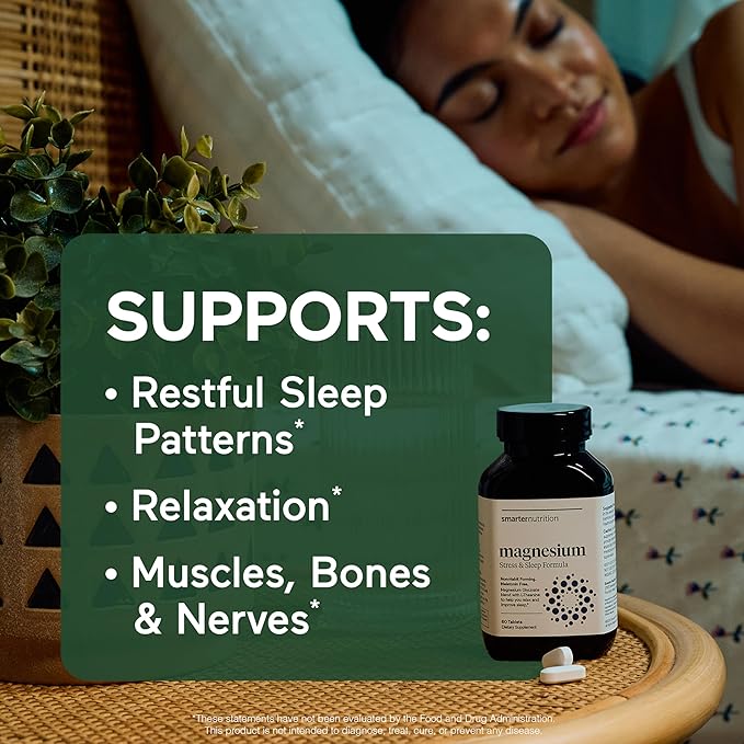 Smarter Nutrition Magnesium Complex - Chelated Magnesium Glycinate + Citrate, Malate for Sleep, Relaxation, Muscle & Nerves + Clinically Proven L-Theanine, Non-GMO-360 Tablet[180-Day Supply]